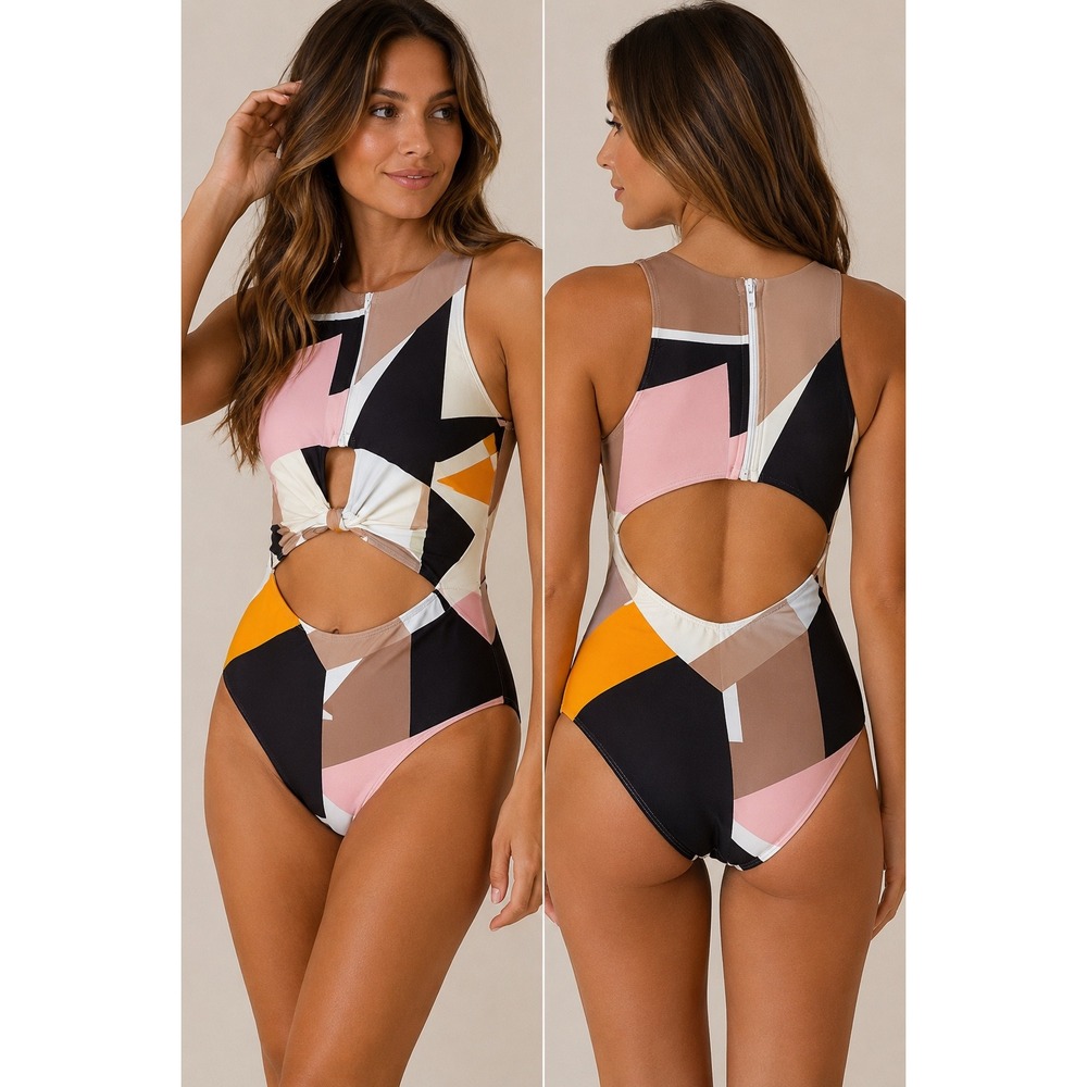 Sea Angel Womens Geometric Colorblock Cutout One Piece Swimsuit SA2741-8918‎ M